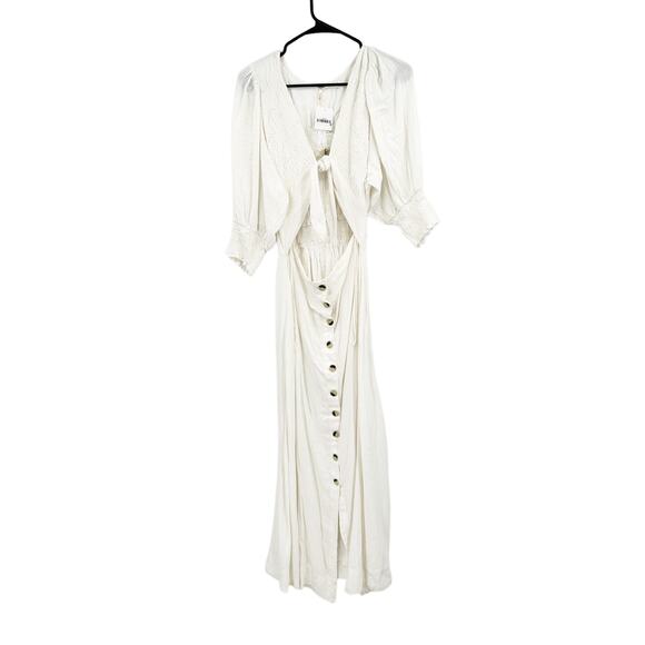 Free People String of Hearts White Button Tie Front Linen Blend Maxi Dress Sz M - Picture 2 of 6